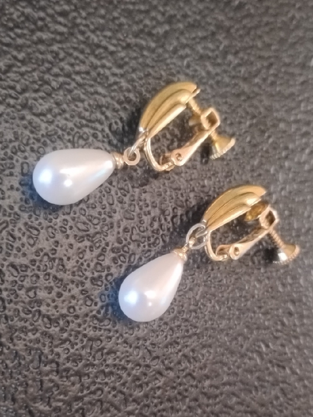Napier Clip-On Screw Back Earrings with Pearl Drops - Picture 2 of 5